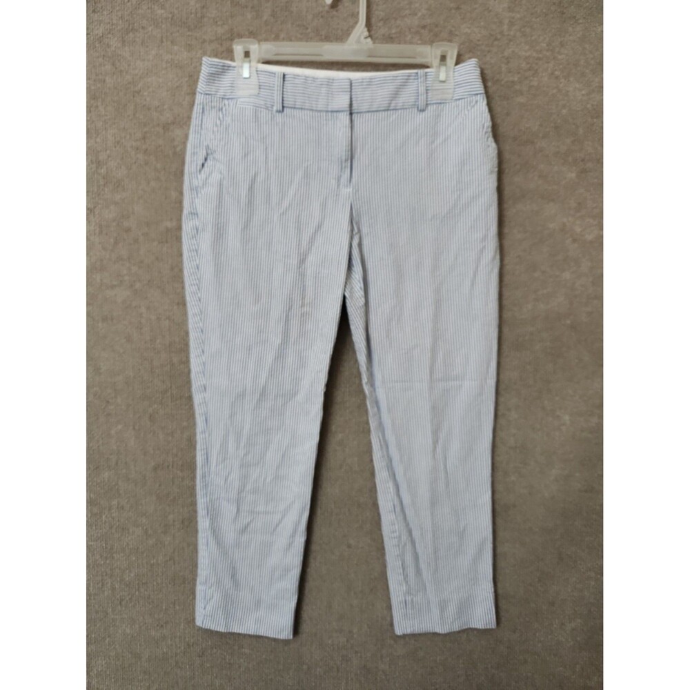 Talbots Crop Seersucker Pants Womens 4 Petite Blue White Stripe